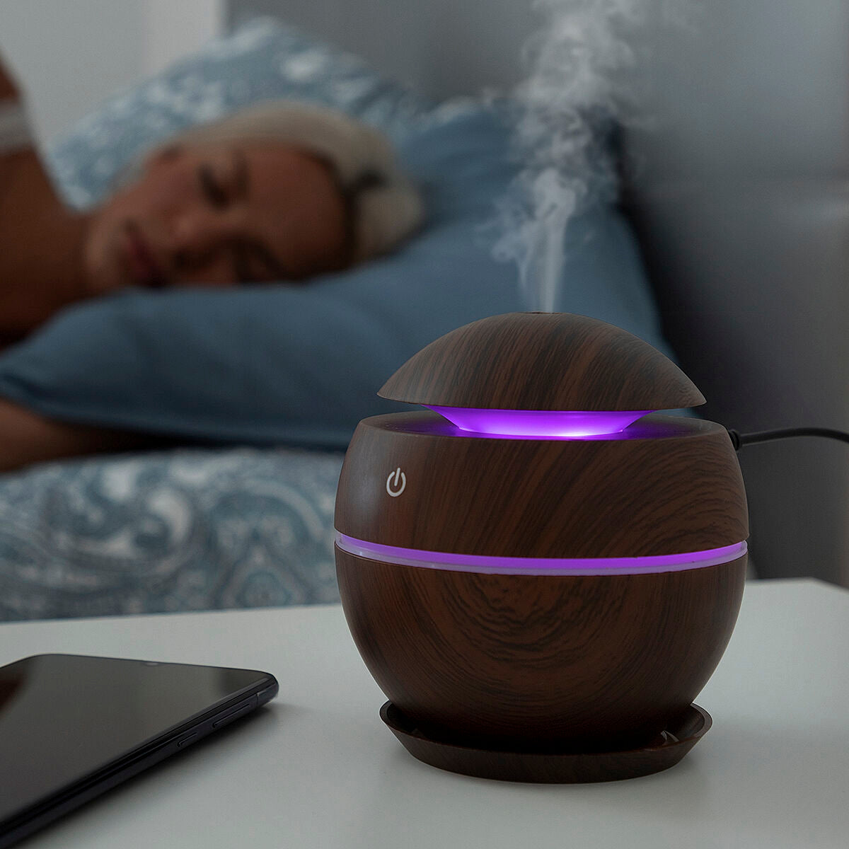 Ilmankostutin hajustaja 130 ml, ultrasoninen, hiljainen, tumma puuviilu led-valo