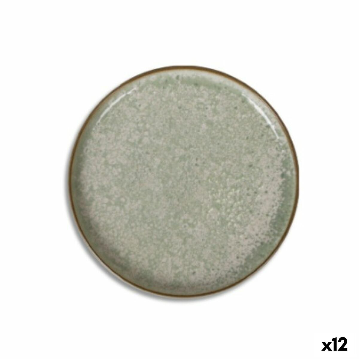 Jälkiruokalautaset 12 osaa, keraamiset vihreäharmaat lautaset, ruskea reuna