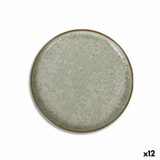 Jälkiruokalautaset 12 osaa, keraamiset vihreäharmaat lautaset, ruskea reuna