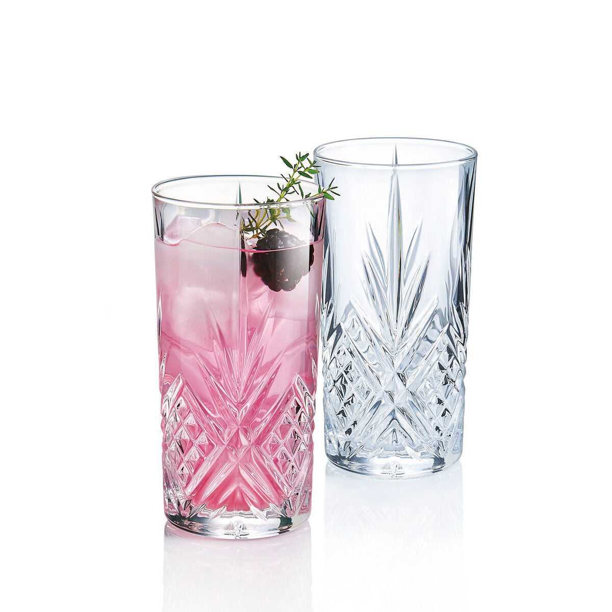 Juomalasi 380 ml, kuviollinen pitkälasi 6 kpl, leikattu drinkkilasi arkikäyttöön