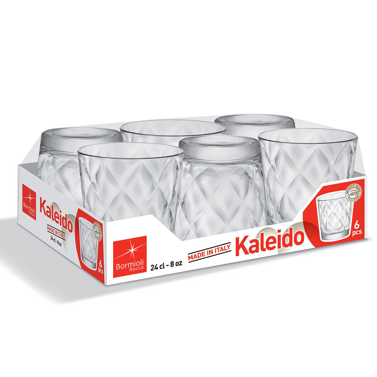 Juomalasit 250 ml lasisetti, kuviolliset lasit Kaleido - Bormioli Rocco kotiin
