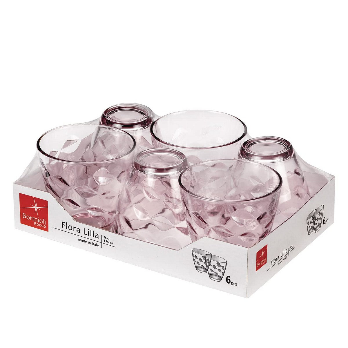 Juomalasit 260 ml 6 kpl, pinkki - Flora-kuvioitu, astianpesukoneeseen sopiva