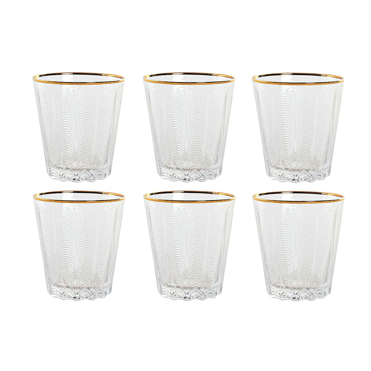 Juomalasit 350 ml 6 kpl, kullareunus & kohokuvioitu kristalli