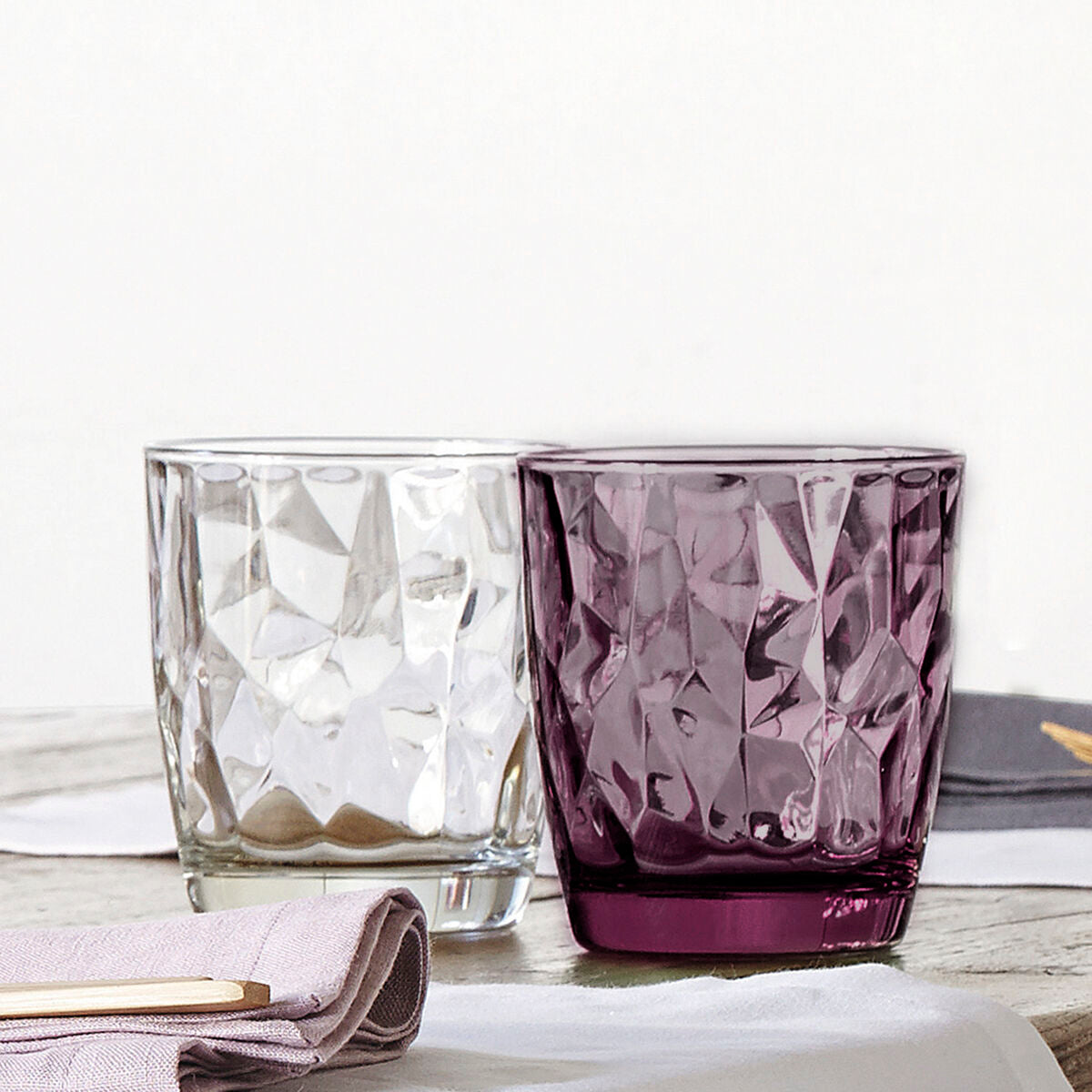 Juomalasit 390 ml, purppura 6 kpl - timanttikuvio, keittiöön, Bormioli Rocco