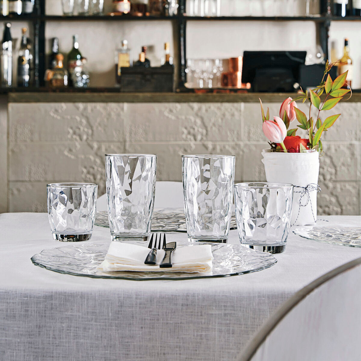 Juomalasit 470 ml 6 kpl, läpinäkyvä timanttikuvio, konepestävä, Bormioli Rocco