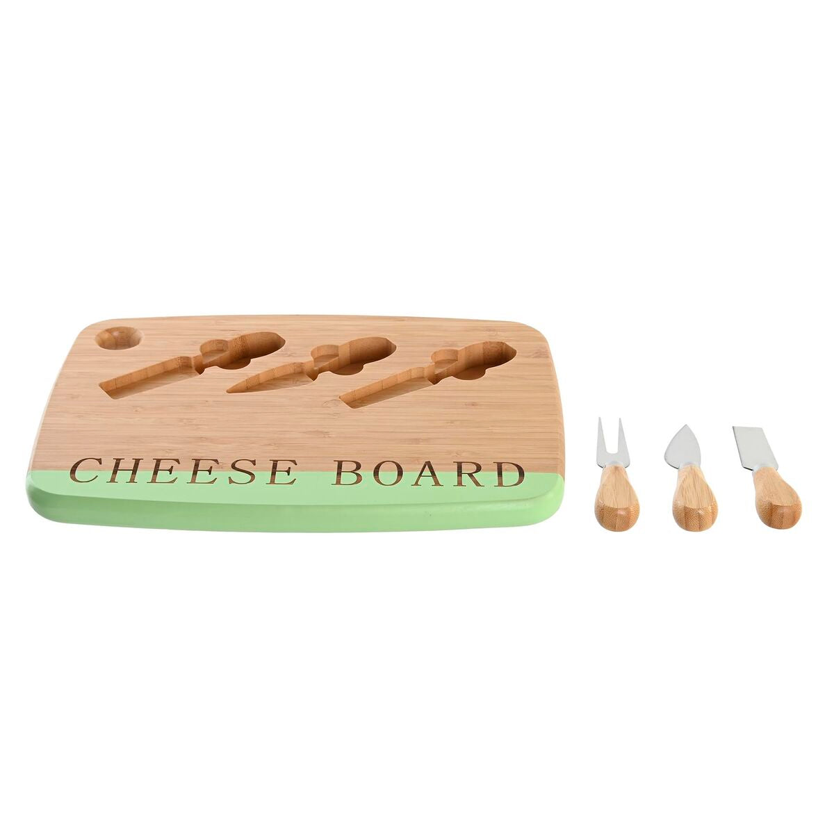 Juustolauta bambu 33,5×24×2 cm, 3 kpl, ruostumattomat veitset, pastellisävyt
