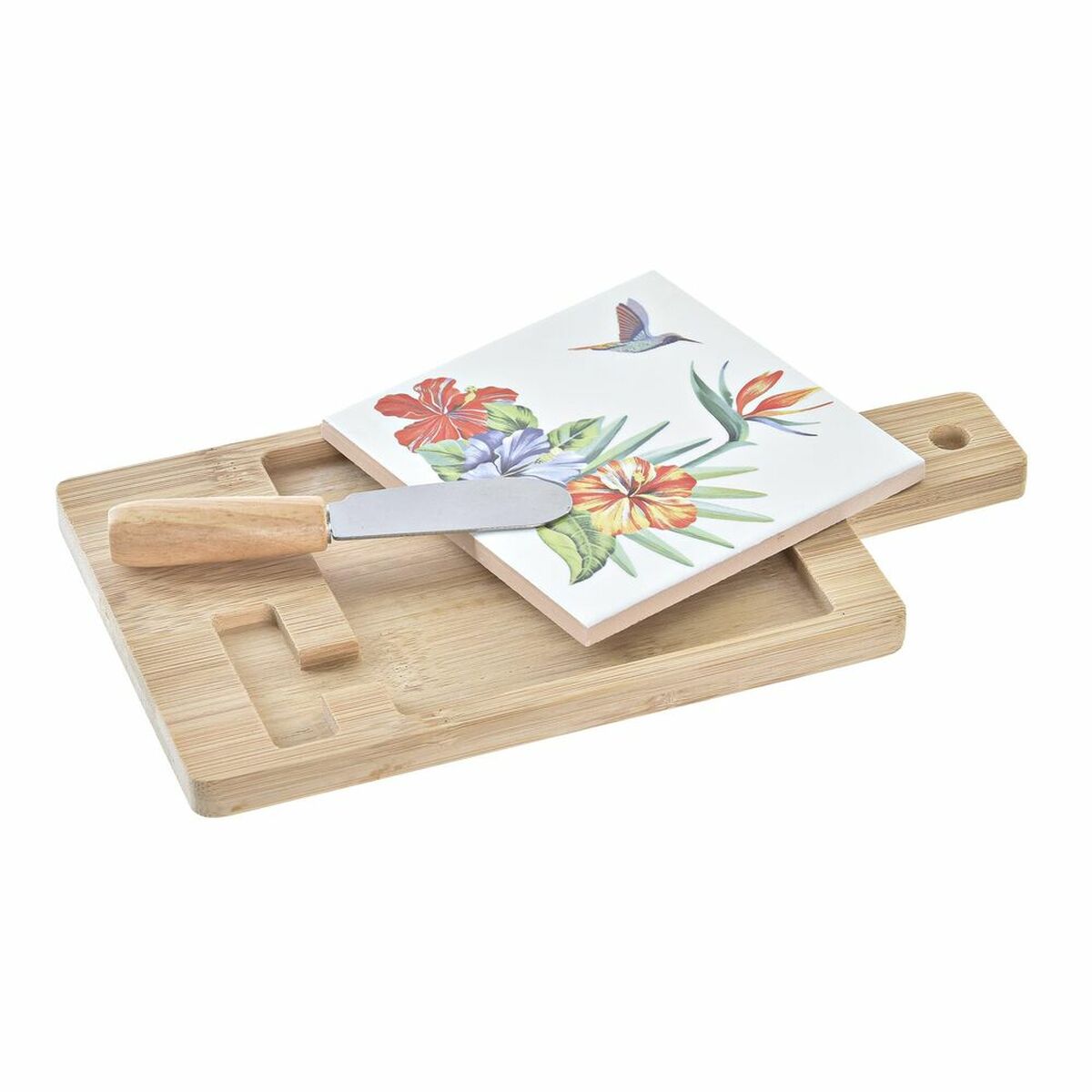 Juustolautanen bambu & keramiikka 21,5 x 11,8 cm, 3 kpl, trooppinen kuvio