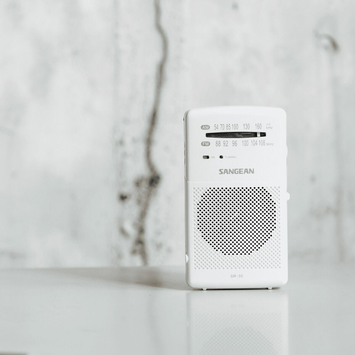 Kannettava AM-FM-radio, vesitiivis, paristokäyttöinen valkoinen ja musta taskuradio