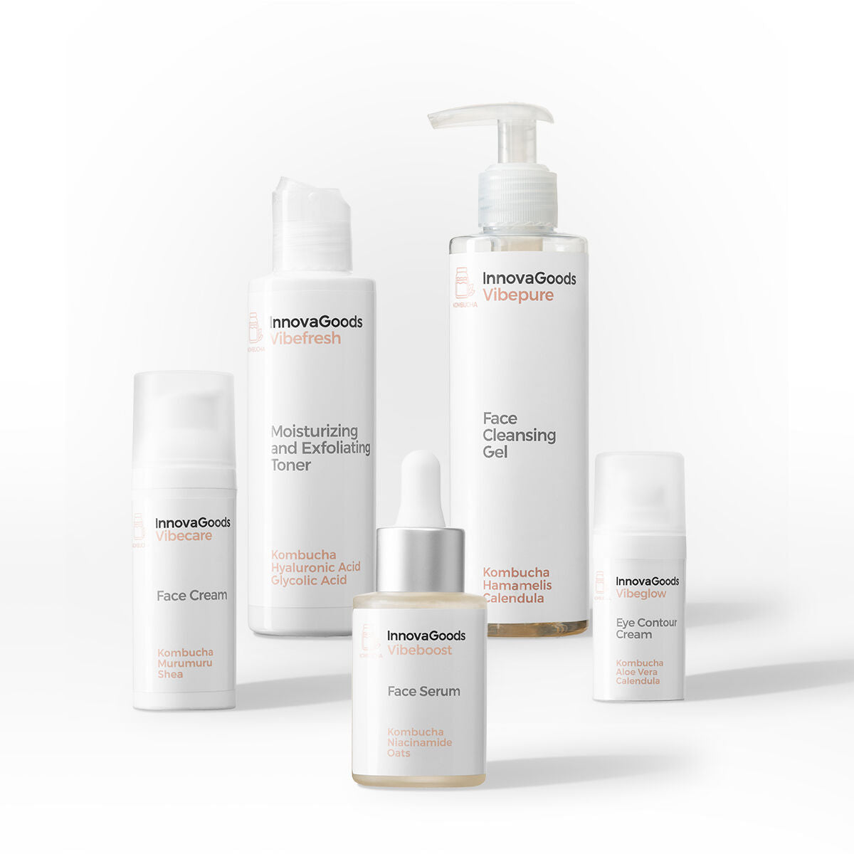 Kasvojen hoitopaketti kombucha, vegaaninen 5-osainen setti kaikille ihotyypeille