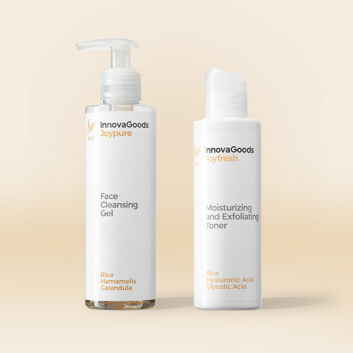 Kasvojen puhdistussetti riisi, puhdistusgeeli 200 ml & kuoriva kasvovesi 150 ml