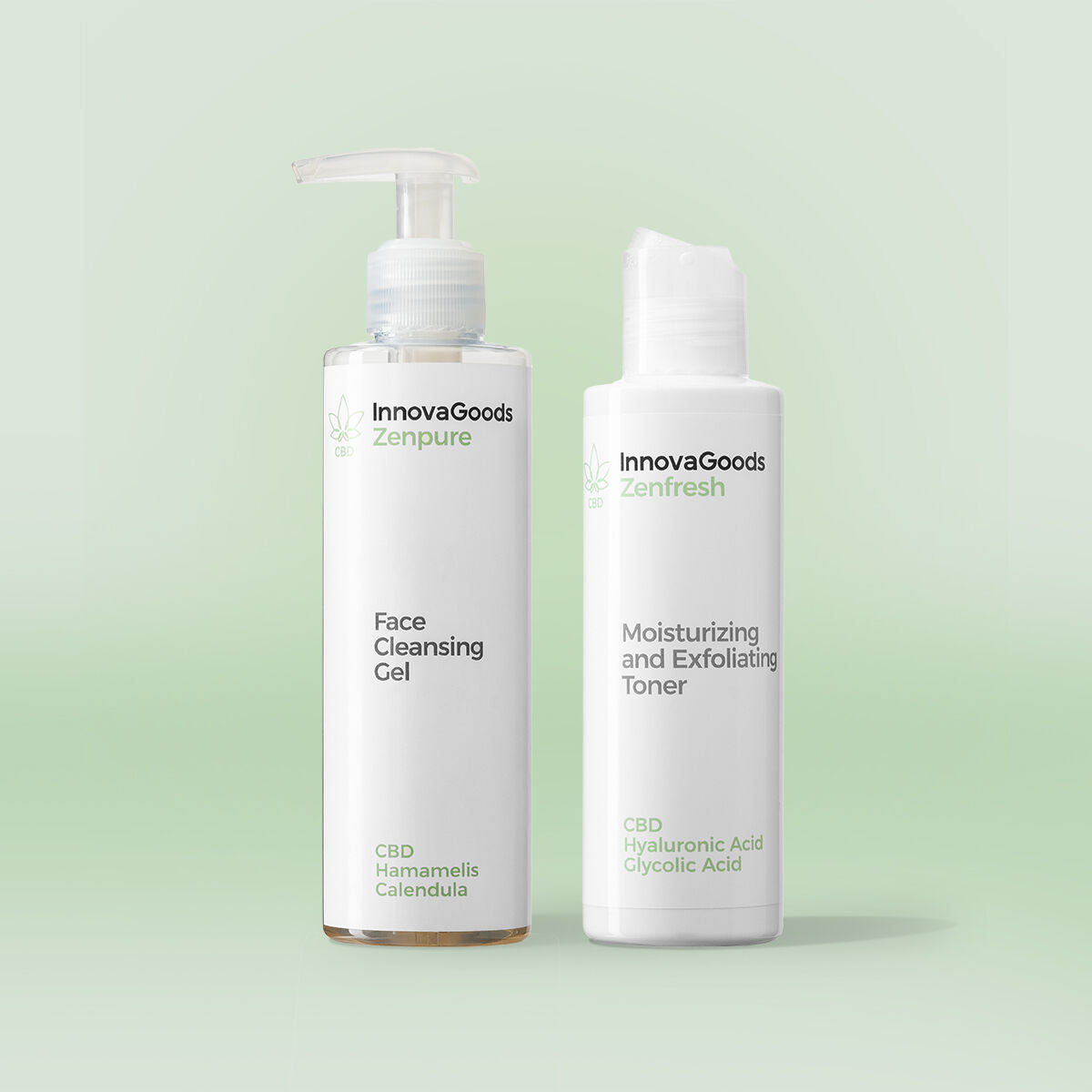 Kasvopuhdistussetti CBD, puhdistusgeeli 200 ml & kosteuttava kasvovesi 150 ml