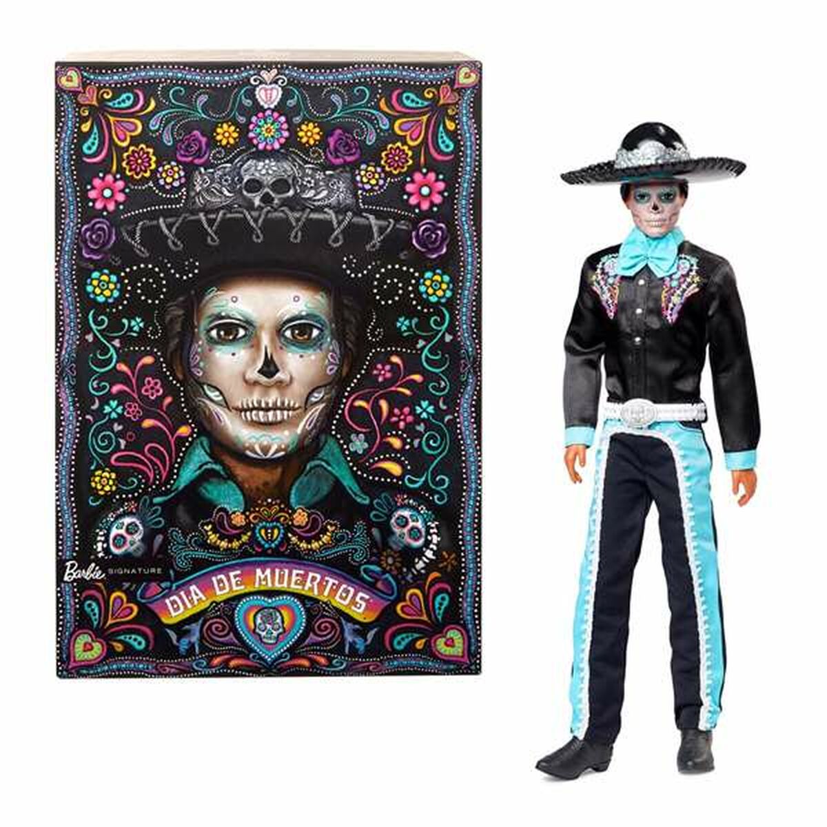 Ken nukke Kuolleiden päivä, Day of the Dead -asu, musta figuuri, lapsille