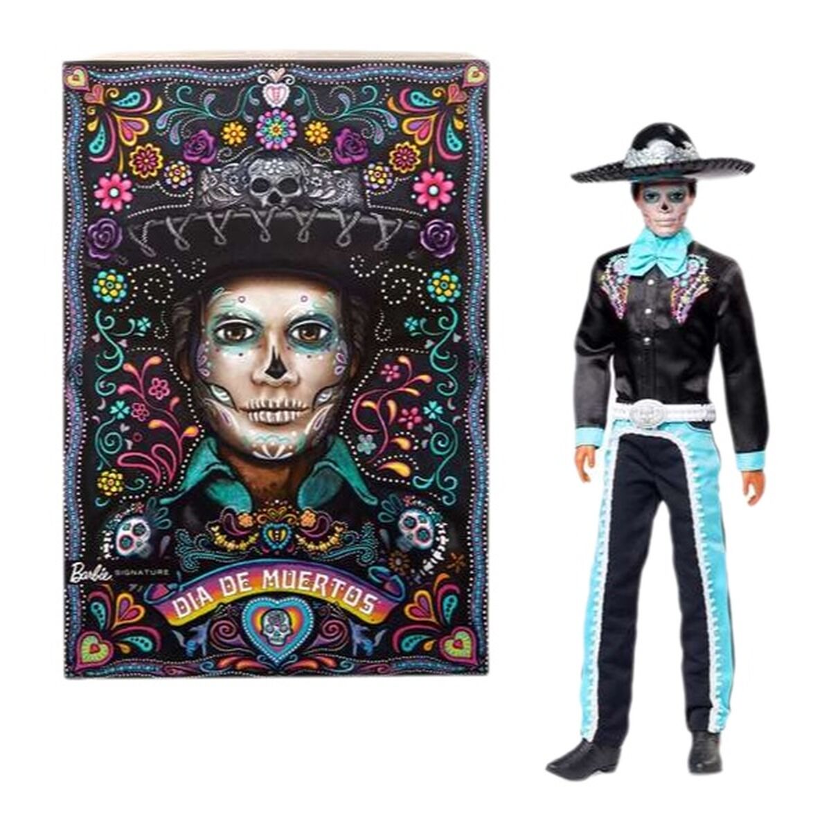 Ken nukke Kuolleiden päivä, Day of the Dead -asu, musta figuuri, lapsille
