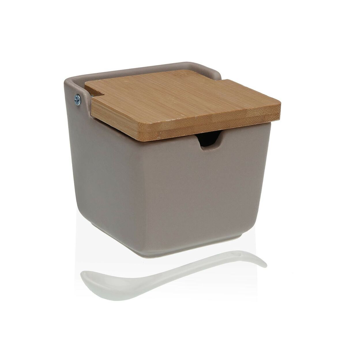Sokeriastia mattakeraaminen 8,8 x 8,5 x 8,8 cm, harmaa bambukannella, pöydälle