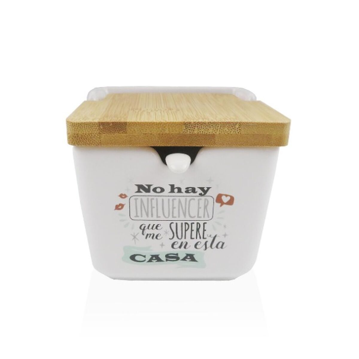 Sokeriastia keraaminen, bambukansi 8,8×8,5×8,8 cm keittiöön & tarjoiluun