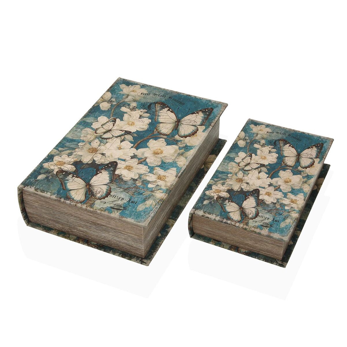 Kirjarasia kangaspäällysteinen kukka & perhonen, 2 kpl - MDF säilytysrasia 7 x 27 x 18 cm