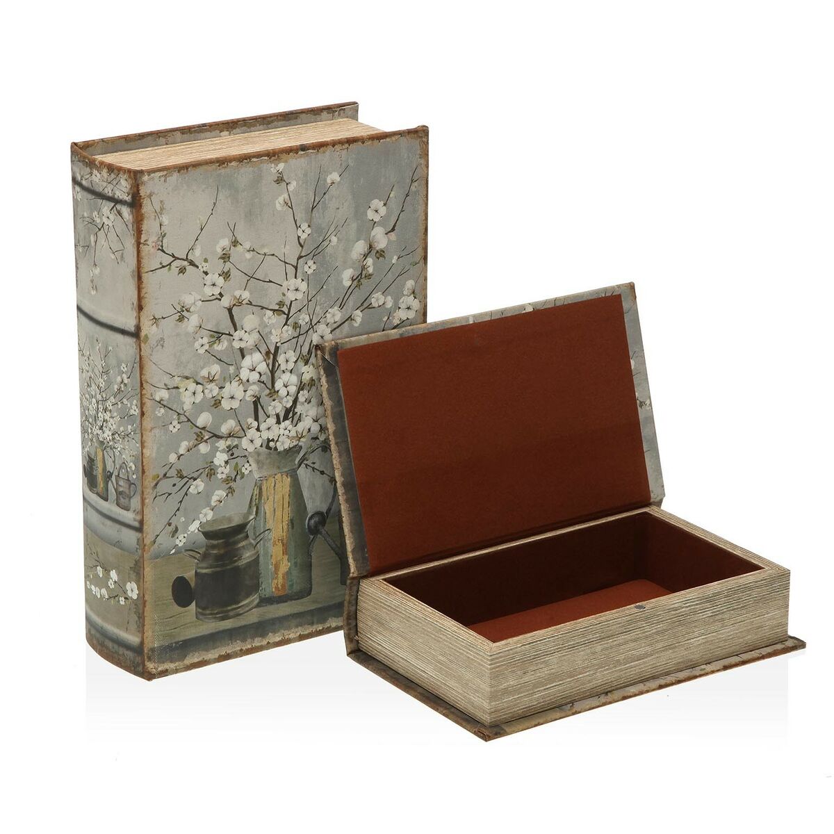 Kirjarasia kukkakuvio, kangas & MDF 7 x 27 x 18 cm, 2 kpl - sisustukseen