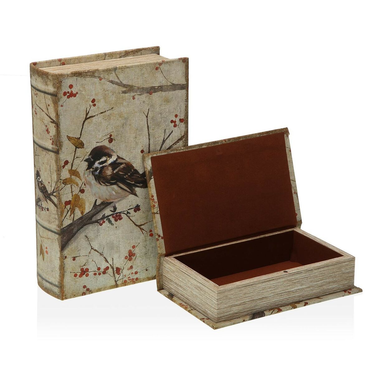 Kirjarasia lintu 7 x 27 x 18 cm, canvas & MDF, 2 kpl, vintage-tyyli säilytysrasia