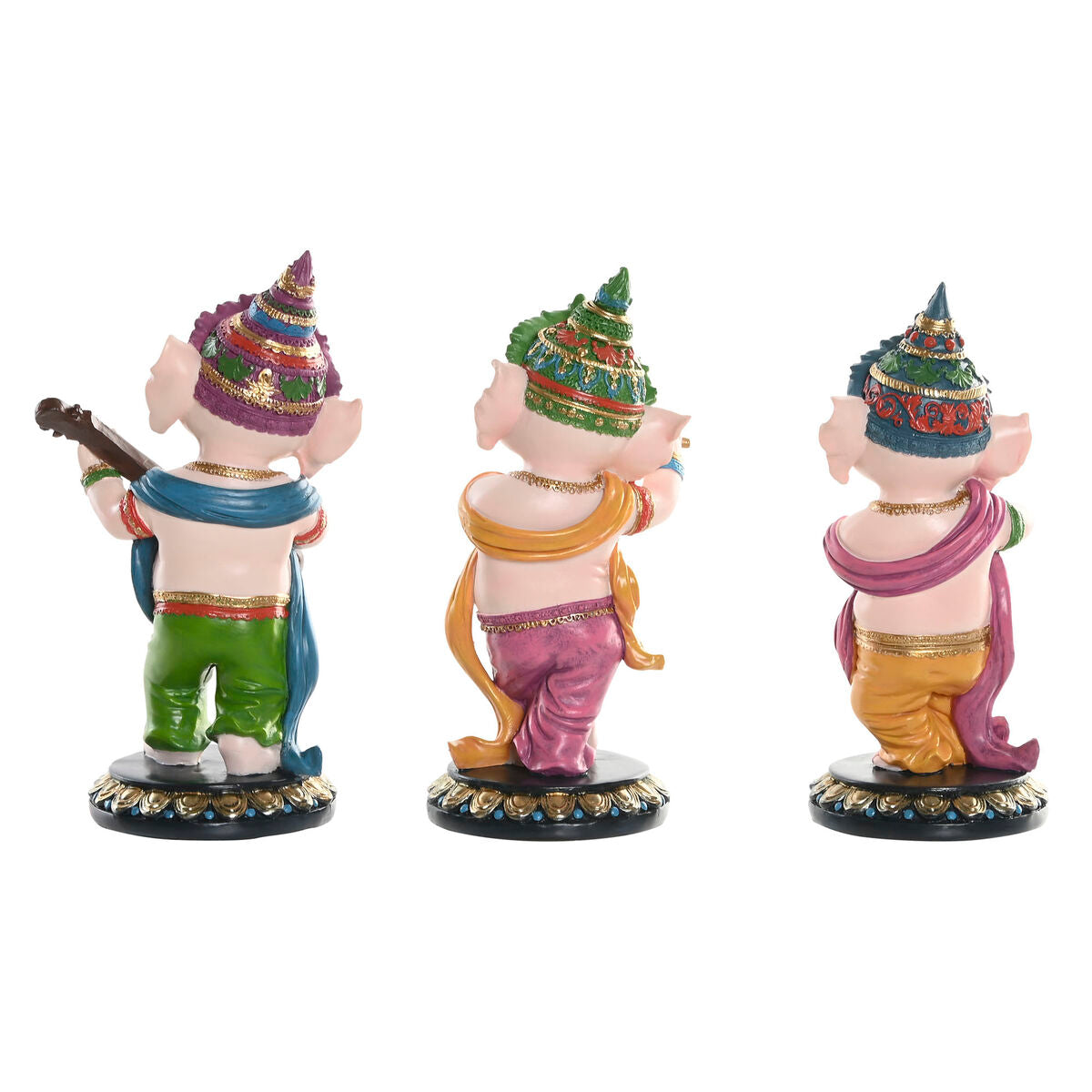 Koristehahmo 3 kpl, monivärinen intialainen musiikkihahmo resiinistä 9x9x20 cm