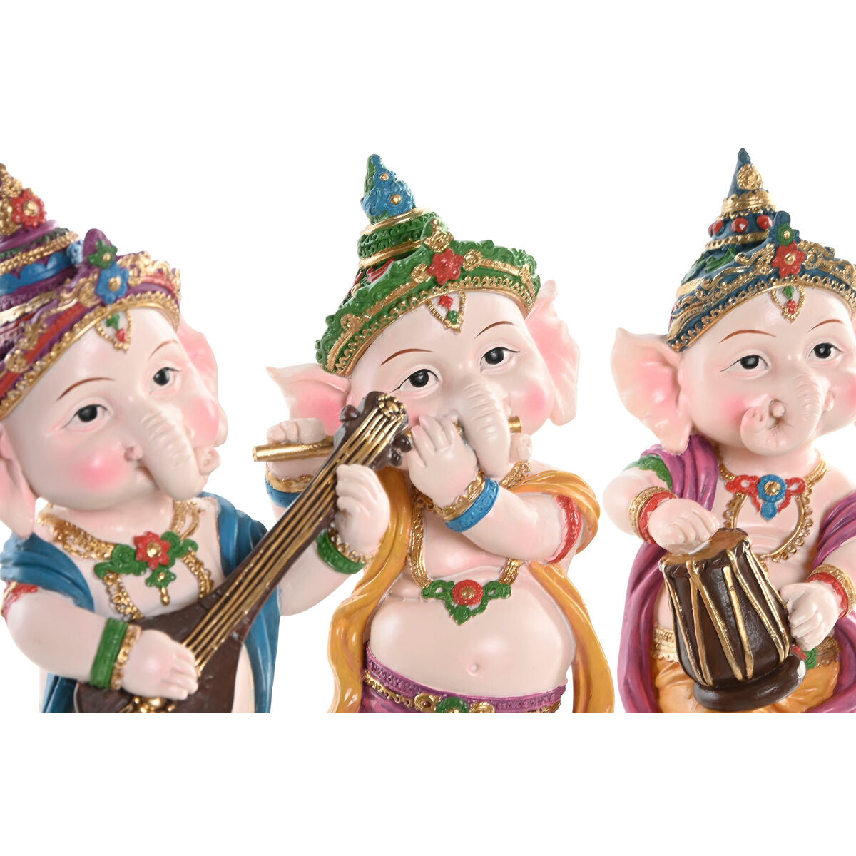 Koristehahmo 3 kpl, monivärinen intialainen musiikkihahmo resiinistä 9x9x20 cm