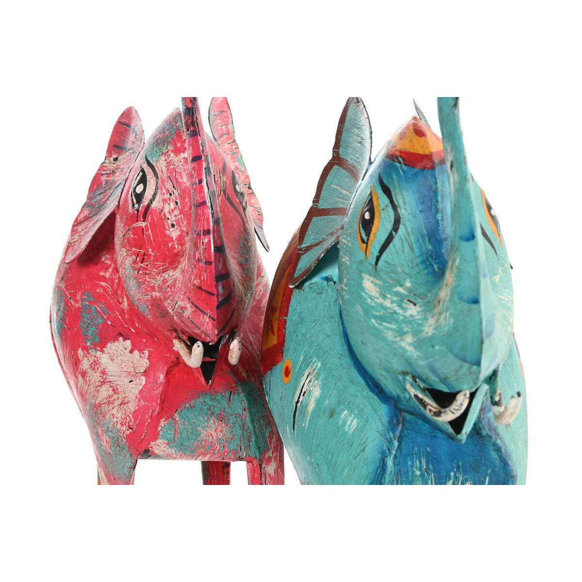 Koristehahmo elefantti 2 osaa, metallia, sininen & fuksia, 40 x 12 x 40 cm
