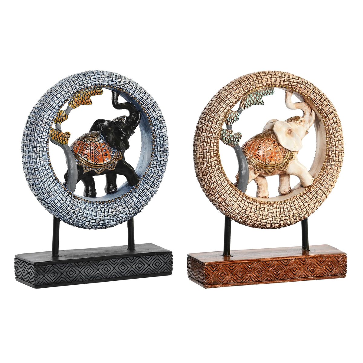 Koristehahmo norsu metalliresiini beige & sininen 19,5×6,3×25,5 cm, 2 kpl.
