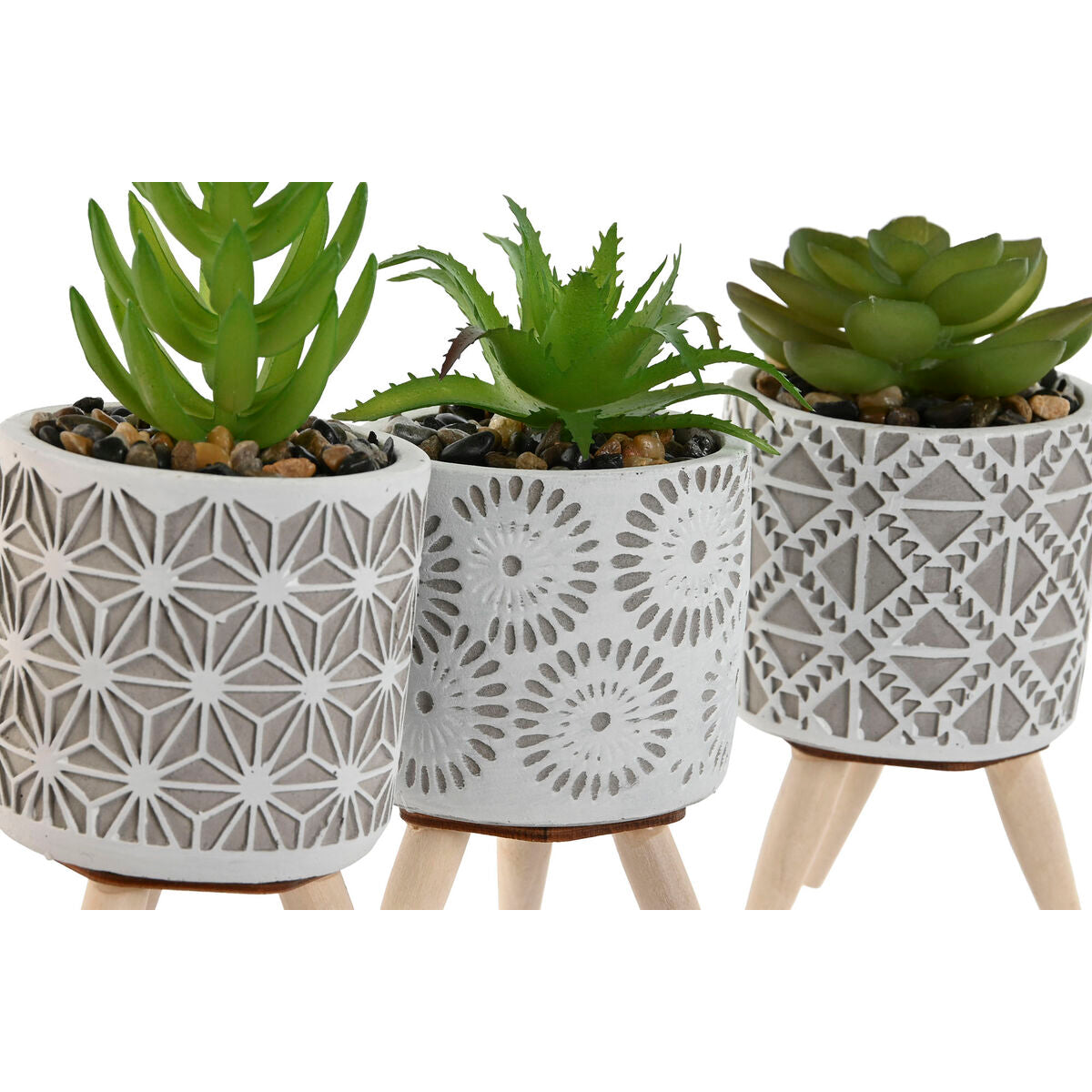 Koristekasvi 3 kpl, polyeteeni-sementtipotti 6,5×6,5×11 cm, puujaloilla, pöydälle