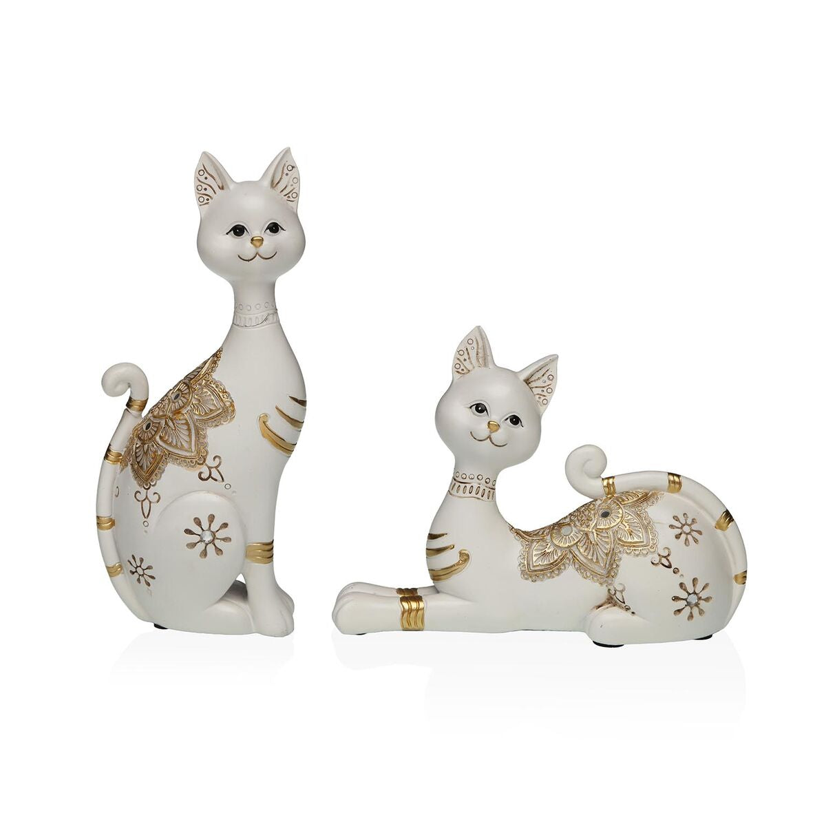 Koristekissa valkoinen resiini 5,5×14,5×20 cm, koriste-figuuri olohuoneeseen