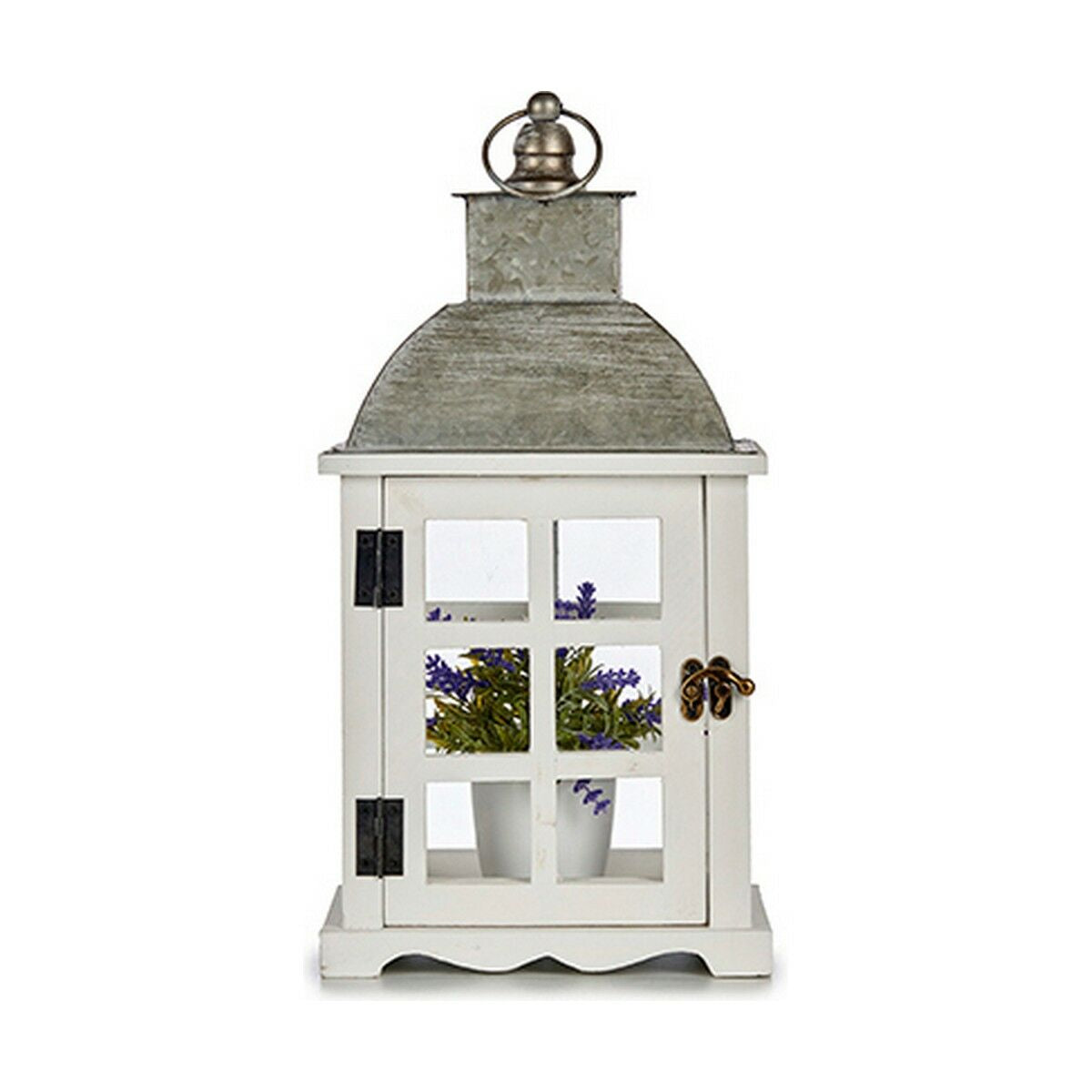 Koristelyhty 6 kpl, valkoinen puu & hopeinen metallikatto, 14×39,3×20 cm