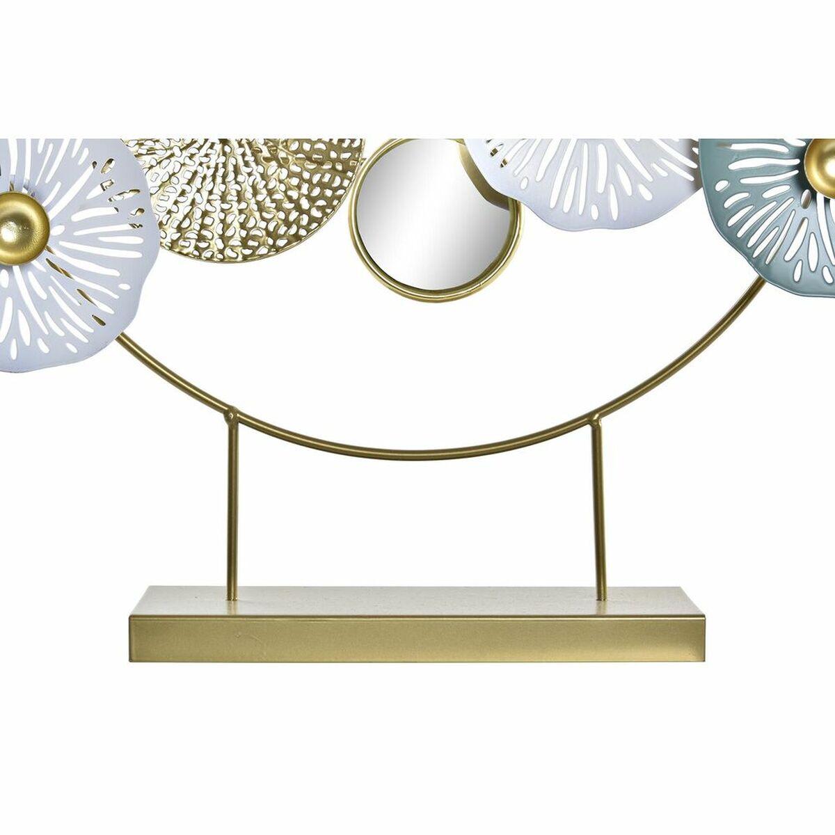 Koristepeili metallikehys pöytäkoriste, kullattu & vihreä kukkadesign 44x8x46 cm