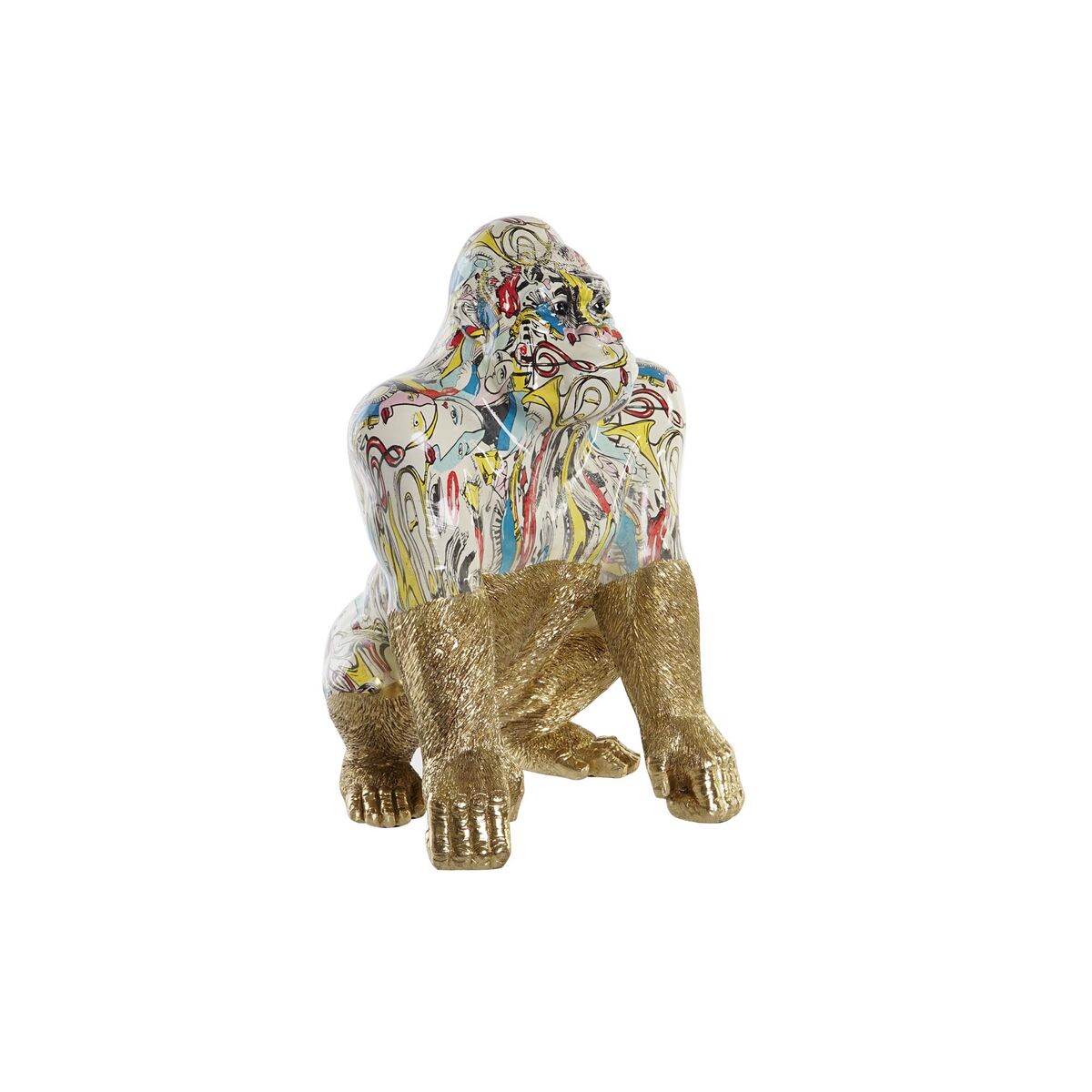 Koristehahmo gorilla, kullattu & monivärinen 28,5×26,5×41 cm sisustukseen