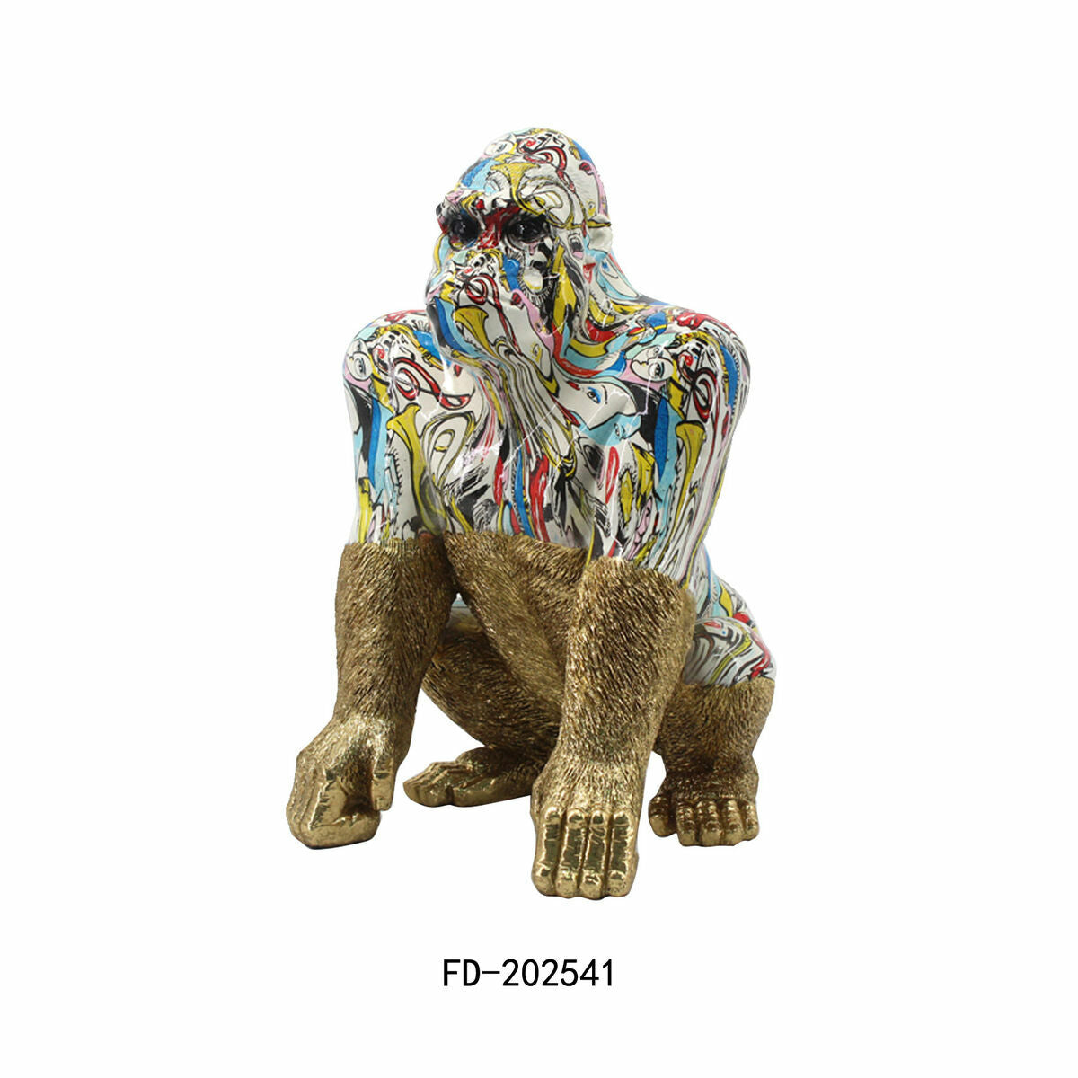 Koristehahmo gorilla, kullattu & monivärinen 28,5×26,5×41 cm sisustukseen