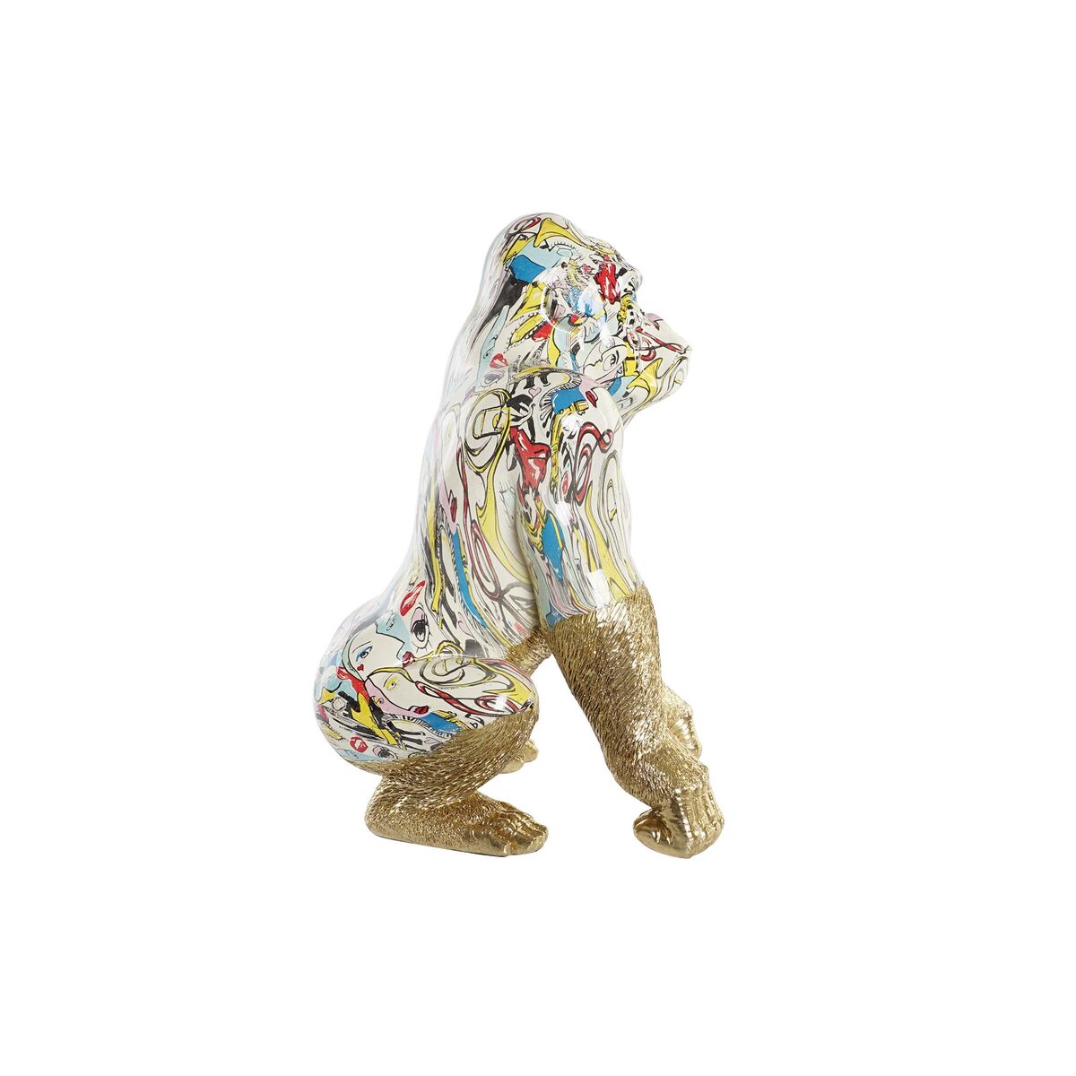 Koristehahmo gorilla, kullattu & monivärinen 28,5×26,5×41 cm sisustukseen