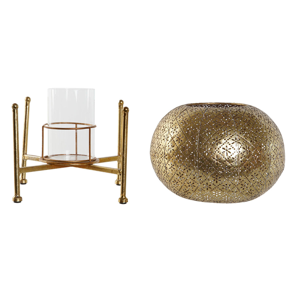Kynttilänjalka kullattu metallia kristallikoriste jalustalla 24×24×20 cm