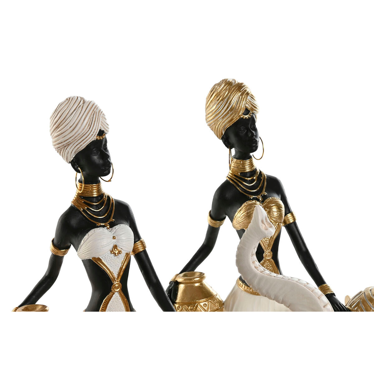 Koristehahmo norsu kullattu ja afrikkalainen nainen, 2 kpl, 21 x 11 x 32 cm