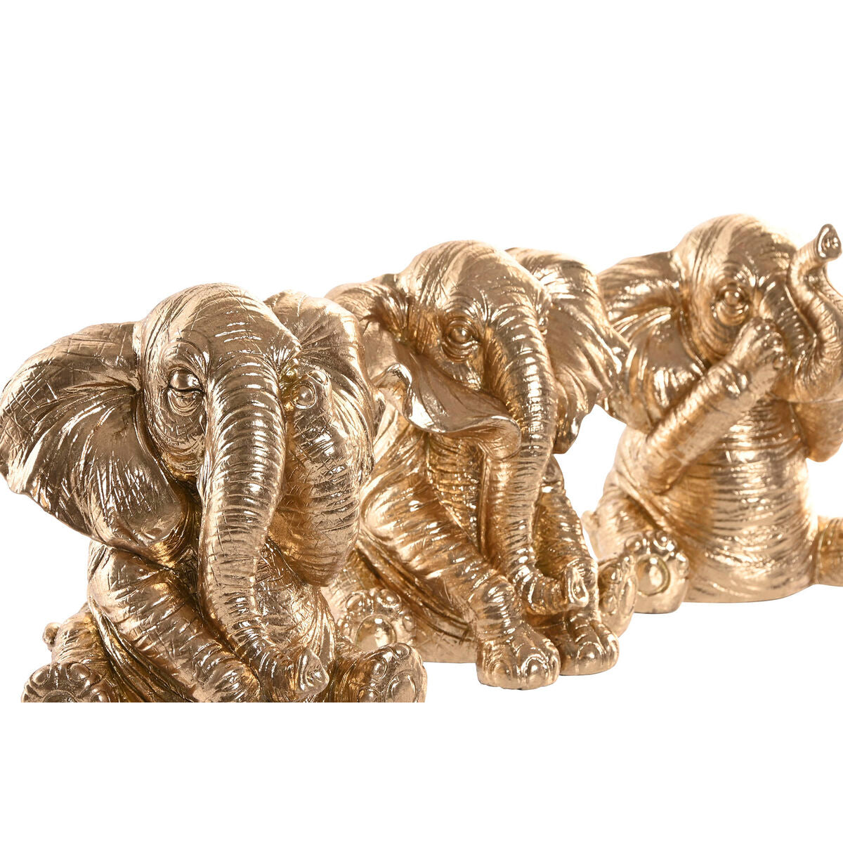 Kultainen norsupatsas, resiini 3 kpl 13×12×14 cm, koriste setti sisustukseen