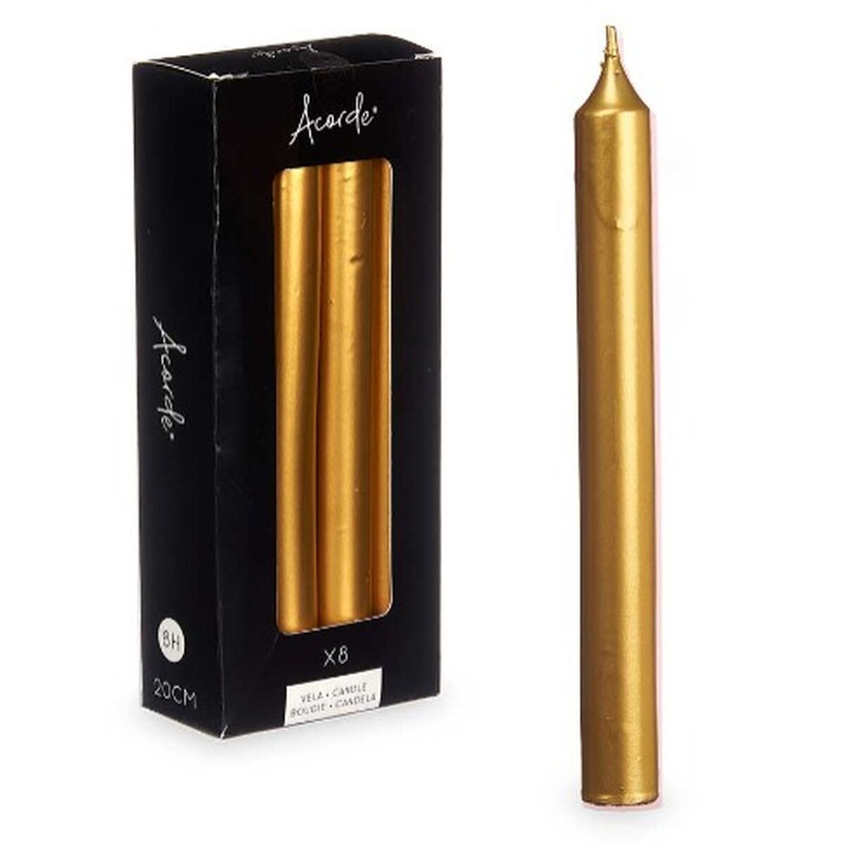 Kultaiset pöytäkynttilät 20 cm, 8 h paloaika, 12 kpl - juhlaan & koristeeksi