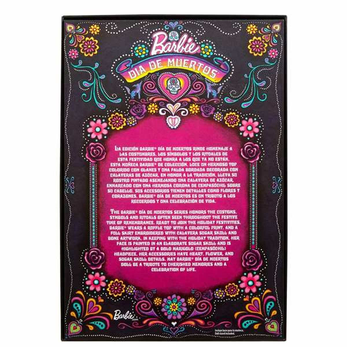 Kuolleiden päivän nukke, musta juhlamekko & kirjailtu helma, 3+ v - Barbie