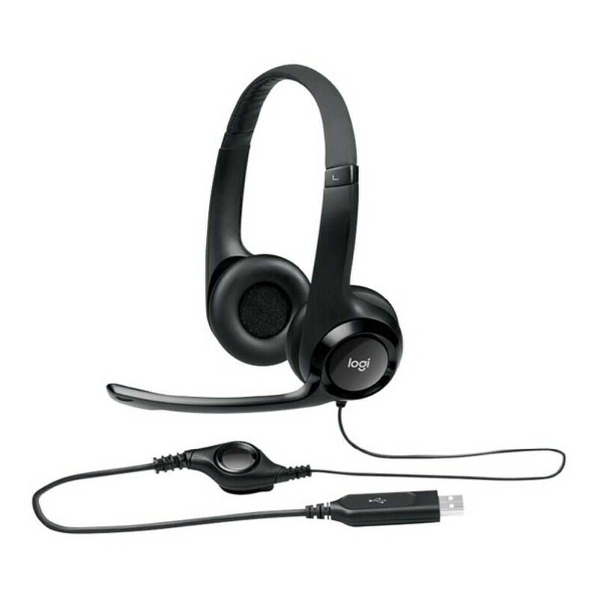 Kuulokkeet mikrofonilla, USB & 3,5 mm, johdotetut, toimistoon, musta Logitech