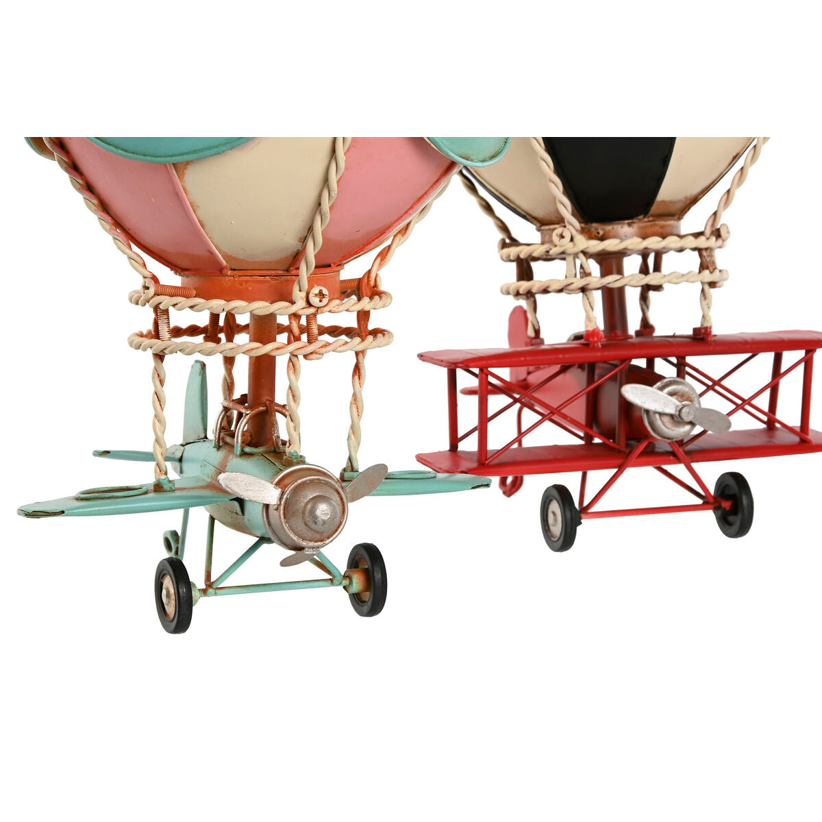 Kuumailmapallokoriste metallinen vintage, 17 x 17 x 32 cm, 2 kpl, sininen & pinkki