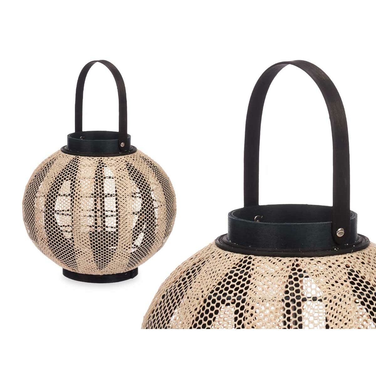 Kynttilälyhty 30 cm, puu kangas & lasi, musta ja beige, kahvalla, 2 kpl