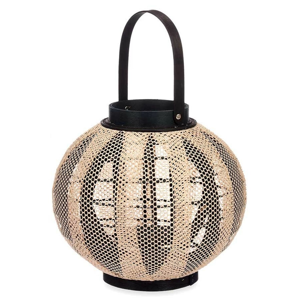 Kynttilälyhty 30 cm, puu kangas & lasi, musta ja beige, kahvalla, 2 kpl