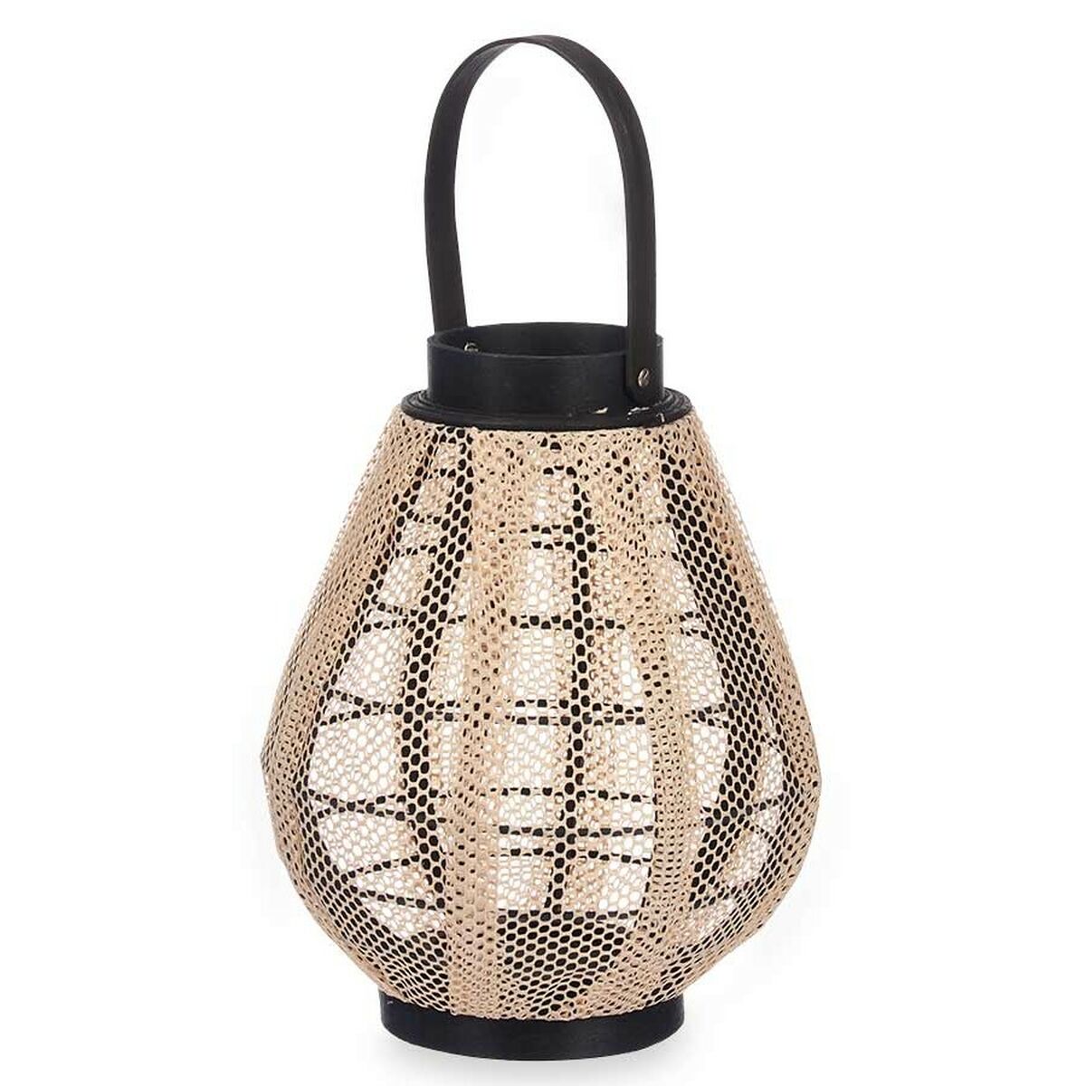 Kynttilälyhty beige-musta 25 x 30 x 25 cm, puu & lasi, kahvallinen 2 kpl sisälle
