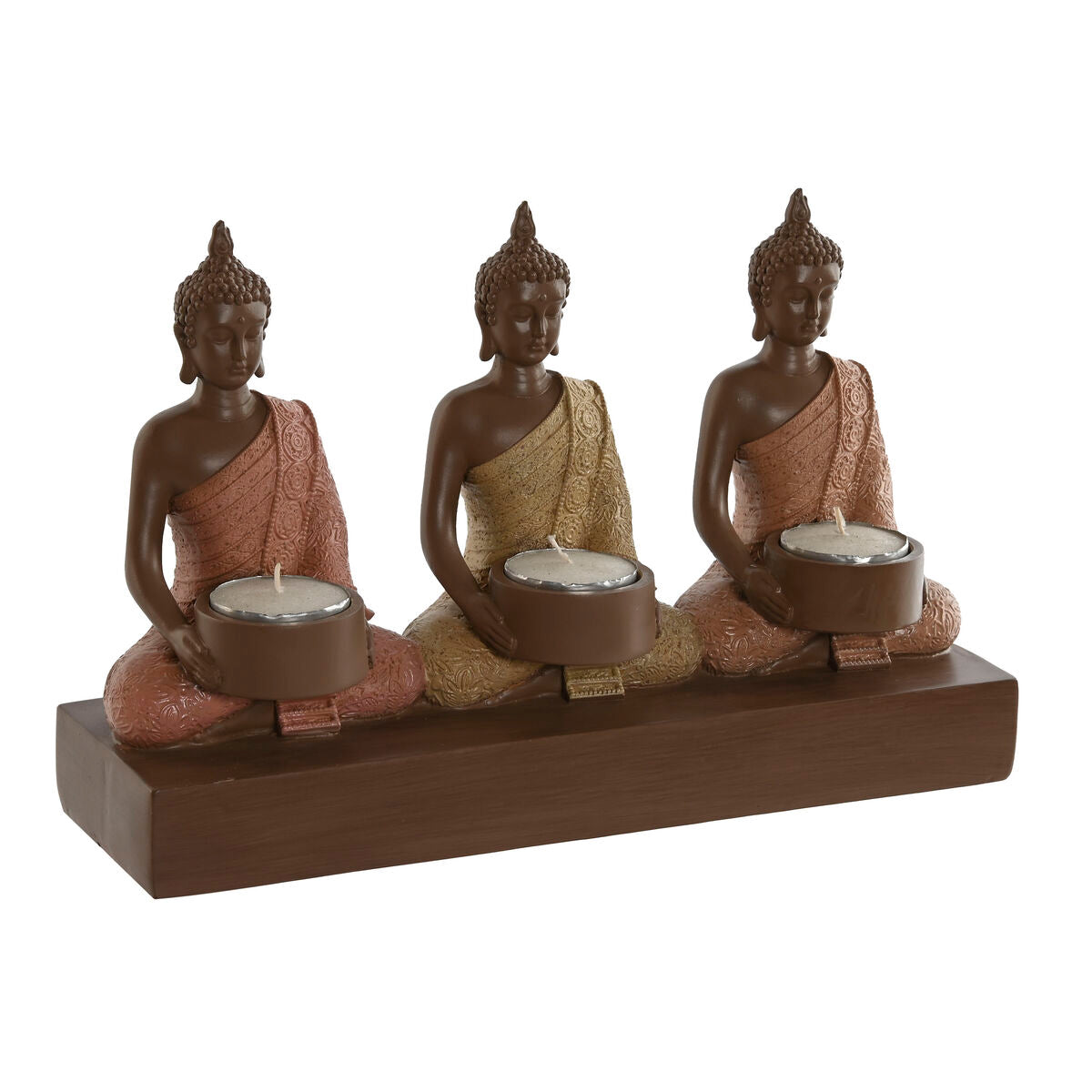 Kynttilänjalka buddha kolmelle kynttilälle, hartsi, ruskea oranssi koralli lime – meditaatio somiste lämpimät sävyt – kuva 3