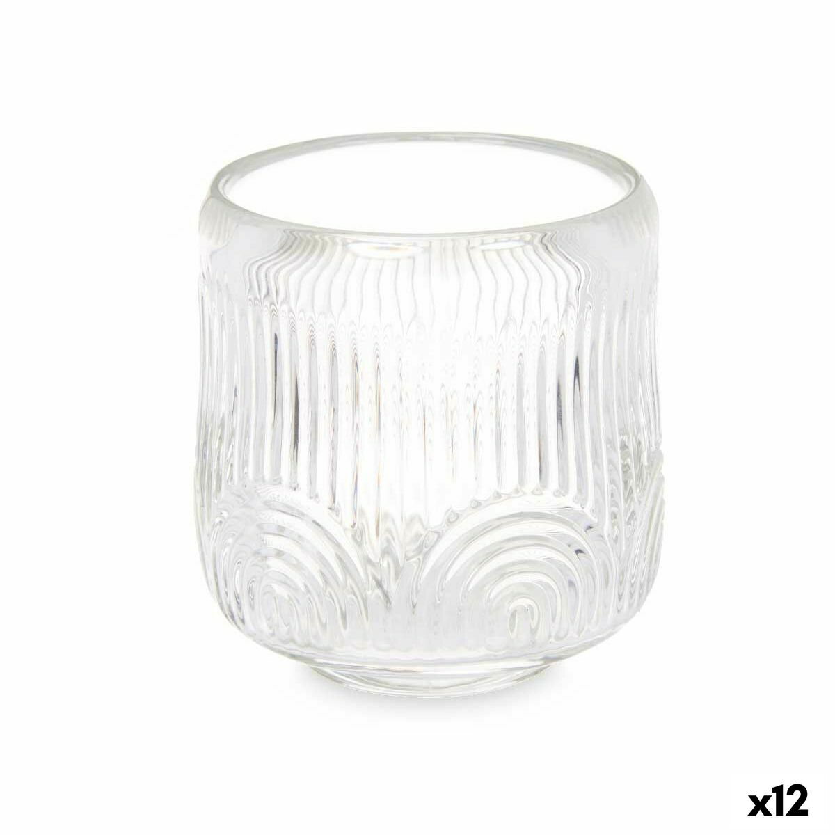 Kynttilänjalka kristalli, raidallinen läpinäkyvä 9 x 9,5 x 9 cm, 12 kpl