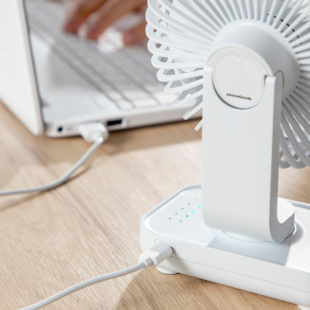 Ladattava pöytätuuletin, hiljainen USB-C, 4 nopeutta, työpöydälle, 3600 mAh