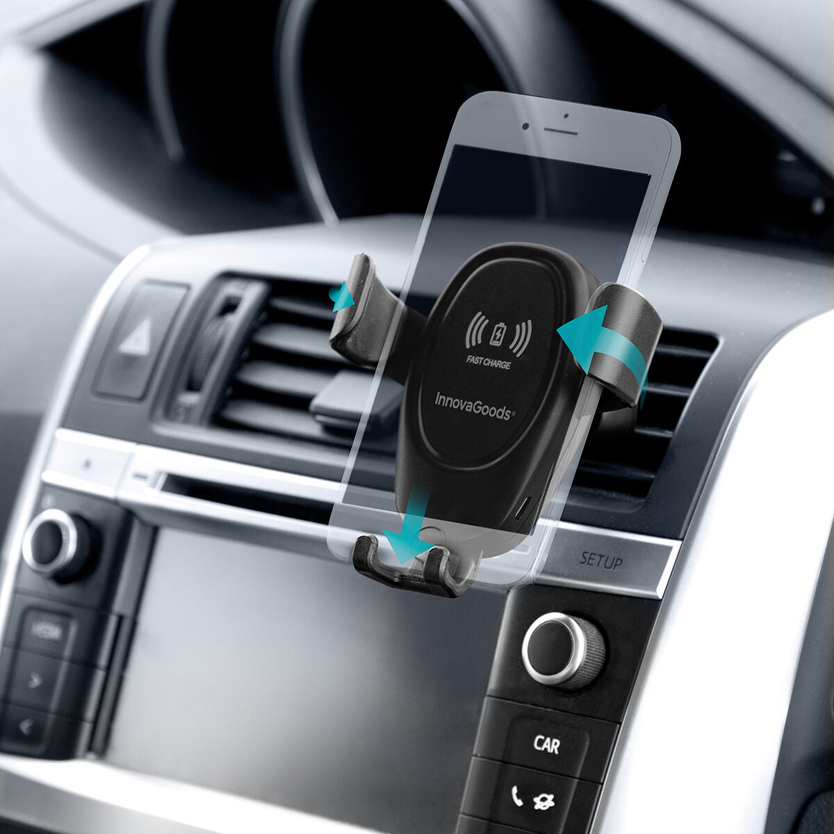 Langaton autolaturi 10 W & puhelinteline autoon, tuuletusritiläkiinnitys 360°