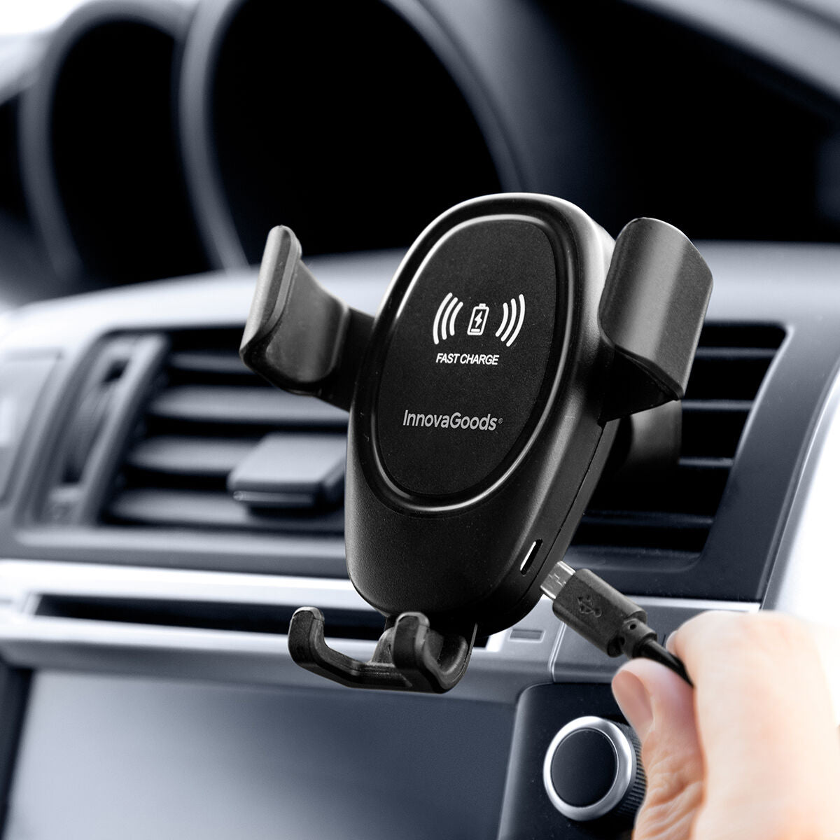 Langaton autolaturi 10 W & puhelinteline autoon, tuuletusritiläkiinnitys 360°