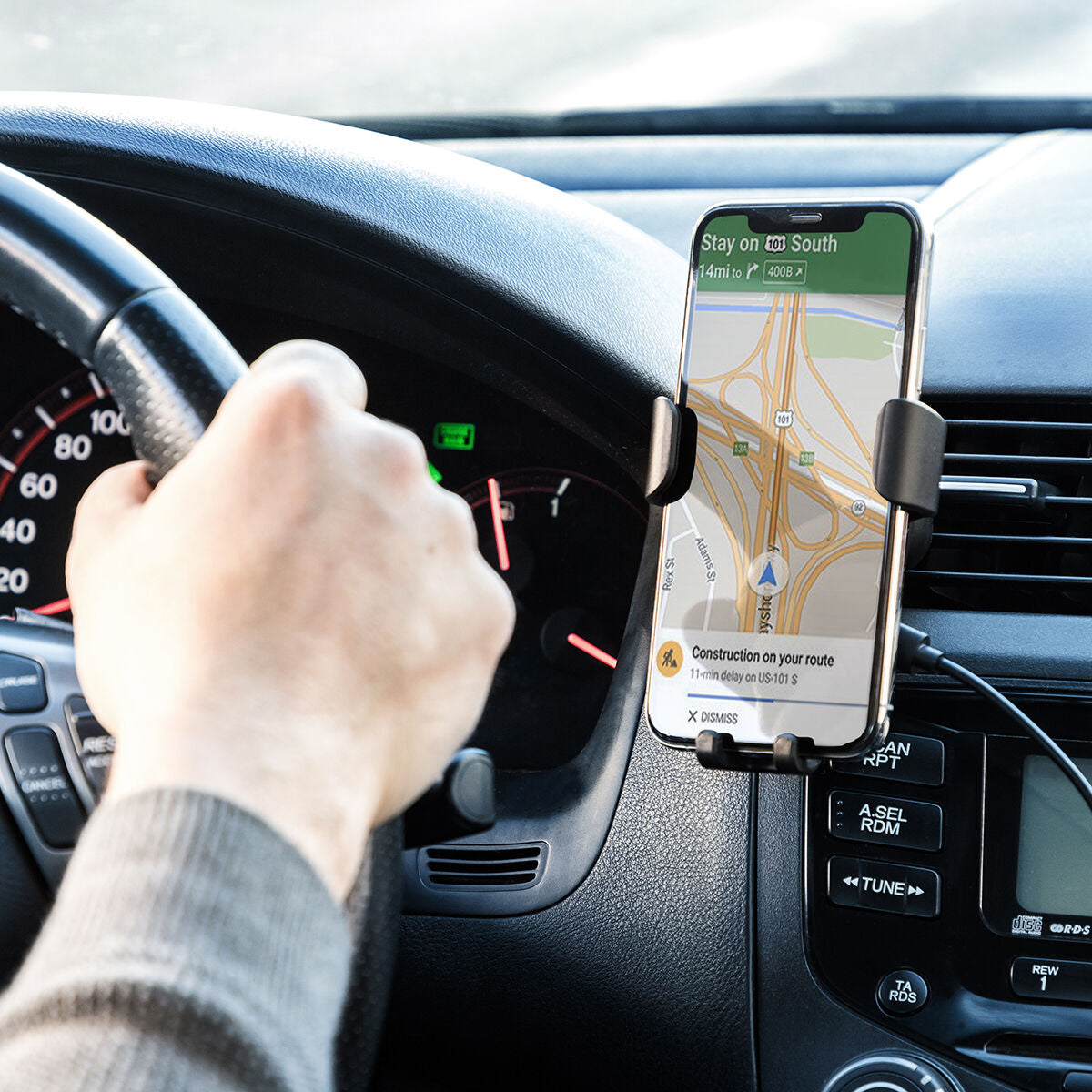 Langaton autolaturi 10 W & puhelinteline autoon, tuuletusritiläkiinnitys 360°