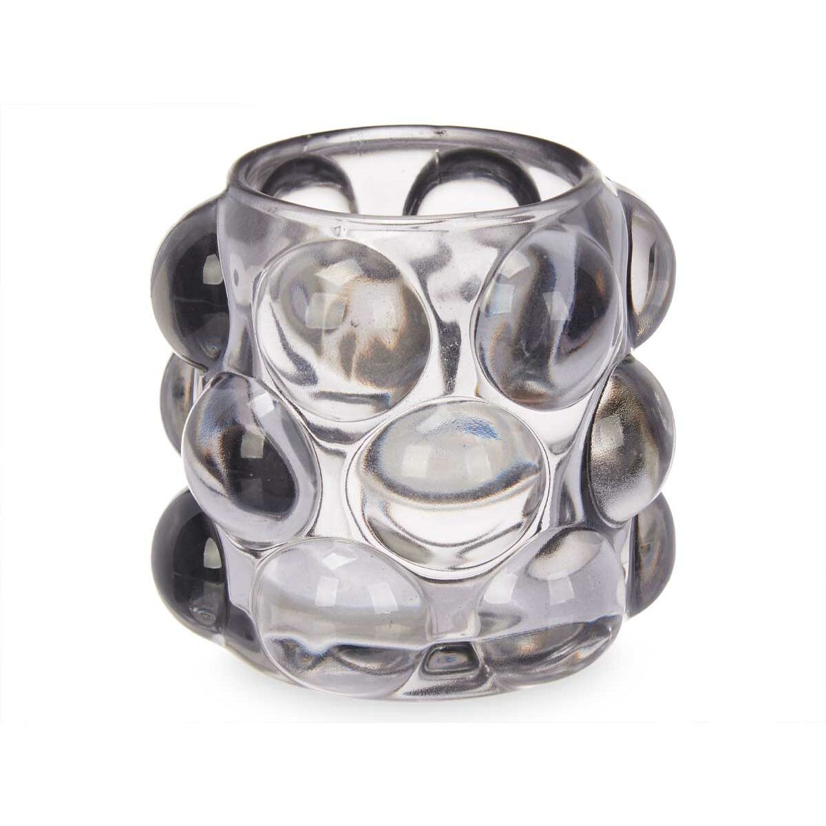 Kynttilänjalka lasinen harmaa, mikrohelmet 8,4 x 9 x 8,4 cm, 12 kpl pakkaus